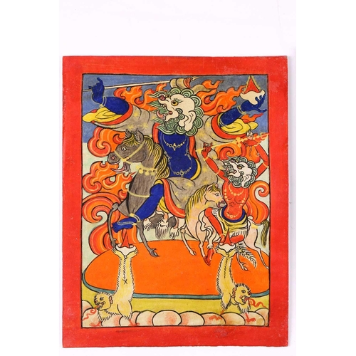 85 - A set of nine Tibetan tsakalis, initiation cards, hand painted with peaceful and wrathful deities, a... 