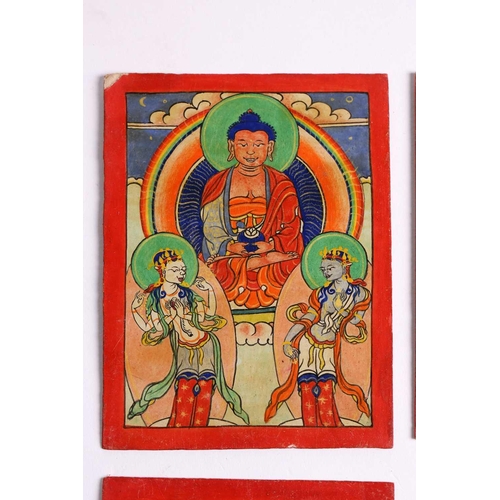 85 - A set of nine Tibetan tsakalis, initiation cards, hand painted with peaceful and wrathful deities, a... 