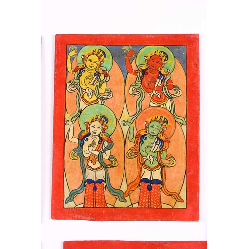 85 - A set of nine Tibetan tsakalis, initiation cards, hand painted with peaceful and wrathful deities, a... 