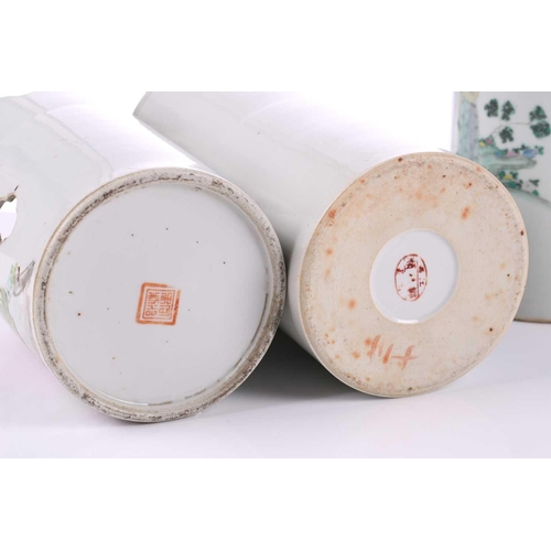 87 - Four Chinese porcelain hat stands, late Qing - earl;y 20th century, each of cylindrical form, painte... 