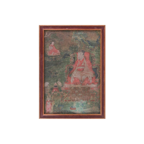 91 - A Tibetan thangka, 18th century, Grub-chen Karma pakshi - the Second Black hat Karampa, with a furth... 