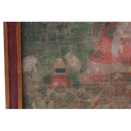 91 - A Tibetan thangka, 18th century, Grub-chen Karma pakshi - the Second Black hat Karampa, with a furth... 