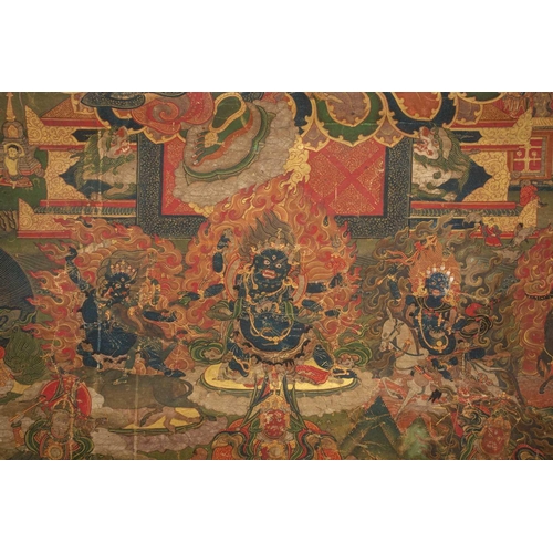 92 - A Tibetan Green Tara - sGrol-ma, possibly 18th century, surrounded by buddhas, divinities and Dalai ... 