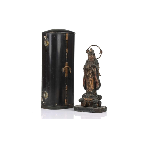 93 - A Japanese portable shrine, Zushi, Edo period, the interior with a carved and parcel gilt standing f... 