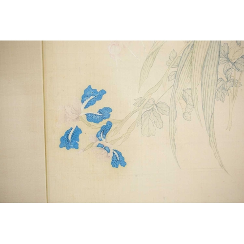 96 - Fang Xun (Chinese, 1736 - 1799) Iris, wallflower, michaelia and peony, signed, watercolour on silk, ... 