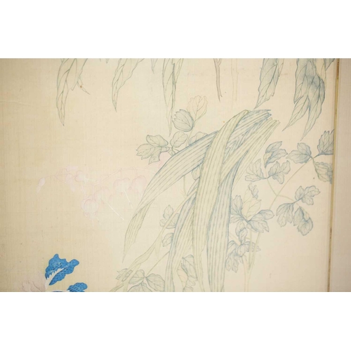 96 - Fang Xun (Chinese, 1736 - 1799) Iris, wallflower, michaelia and peony, signed, watercolour on silk, ... 