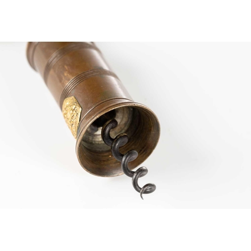 193 - A Thomason type barrel corkscrew, the barrel with ring turned decoration and with applied gilt embos... 