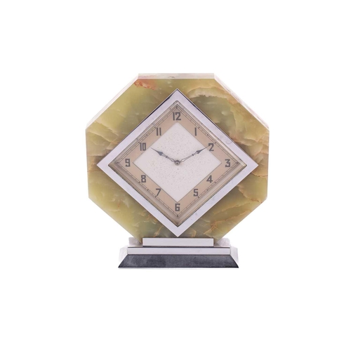 203 - An Art Deco Smith of Enfield Austrian green onyx mantle clock, early 20th century, the solid octagon... 