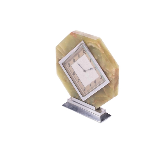 203 - An Art Deco Smith of Enfield Austrian green onyx mantle clock, early 20th century, the solid octagon... 