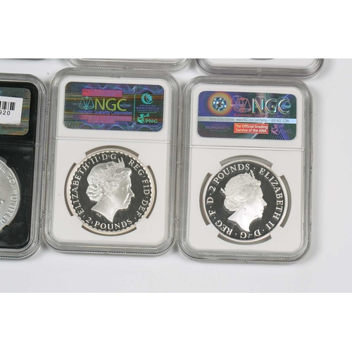 207 - A collection of eleven fine silver proof crown size coins, comprising two coin set Britannia 'The Sp... 