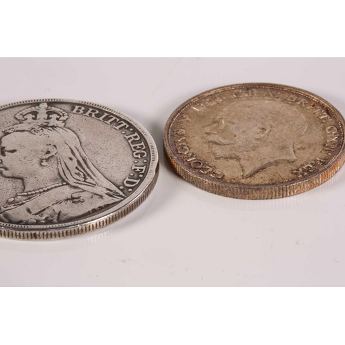 208 - A George V silver proof half crown, 1911, and a Victorian Jubilee head crown, 1889.