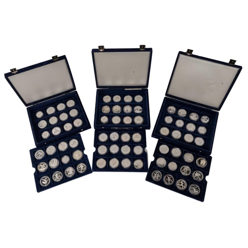 209 - A collection of 72 official silver proof commemorative coins of the Olympic Games, with certificates... 