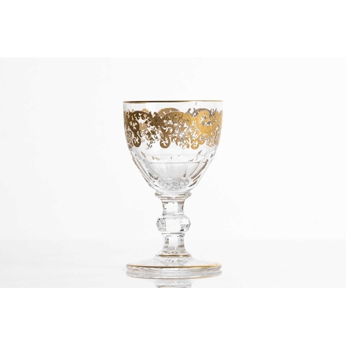 219 - A suite of St. Louis Crystal Trianon Gold design drinking glasses, including, six large tumblers, 8.... 