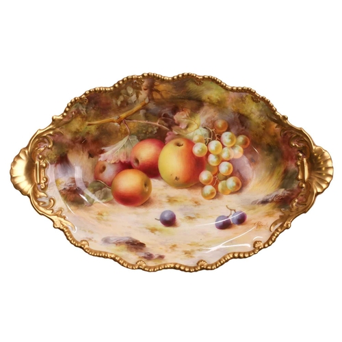 230 - A Royal Worcester fruit-painted lozenge form dessert dish painted by Frank Roberts, bearing the date... 