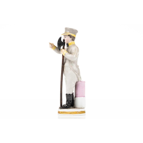 231 - A Russian Gardner porcelain figure of a City Guard, 1820s, from the Magic Lantern series, 16 cm high... 