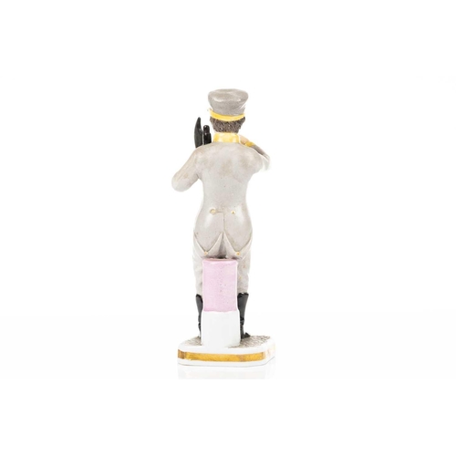 231 - A Russian Gardner porcelain figure of a City Guard, 1820s, from the Magic Lantern series, 16 cm high... 