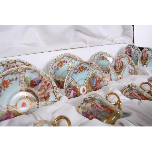 235 - A cased Austrian porcelain tea service for twelve persons, early 20th century decorated with scenes ... 