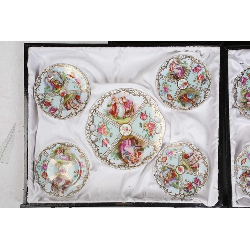 235 - A cased Austrian porcelain tea service for twelve persons, early 20th century decorated with scenes ... 