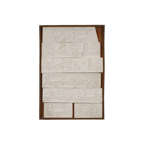 241 - A collection of white plaster relief panels, late 19th or early 20th century, relief decorated with ... 