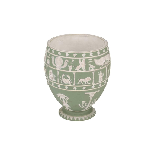 247 - A 19th-century Wedgwood sage green Jasper dip canopic jar, (lacking original cover), modelled with b... 