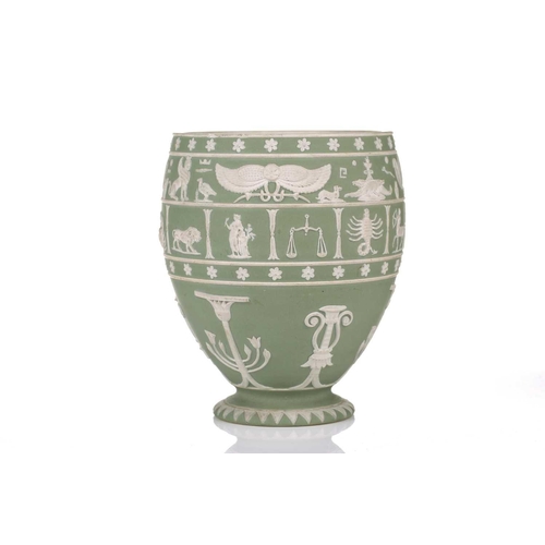 247 - A 19th-century Wedgwood sage green Jasper dip canopic jar, (lacking original cover), modelled with b... 