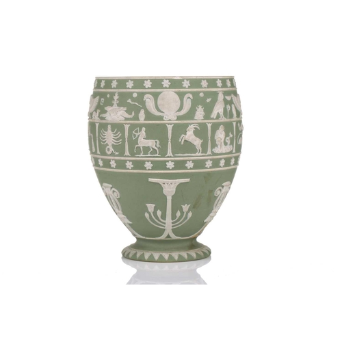 247 - A 19th-century Wedgwood sage green Jasper dip canopic jar, (lacking original cover), modelled with b... 