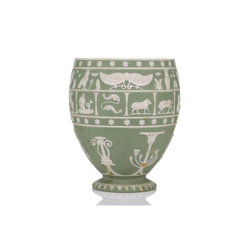 247 - A 19th-century Wedgwood sage green Jasper dip canopic jar, (lacking original cover), modelled with b... 