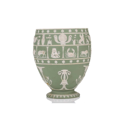 247 - A 19th-century Wedgwood sage green Jasper dip canopic jar, (lacking original cover), modelled with b... 