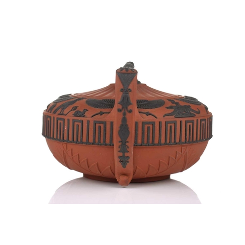 248 - A large Wedgwood rosso antico teapot and cover, early 19th century, with applied Egyptian decoration... 