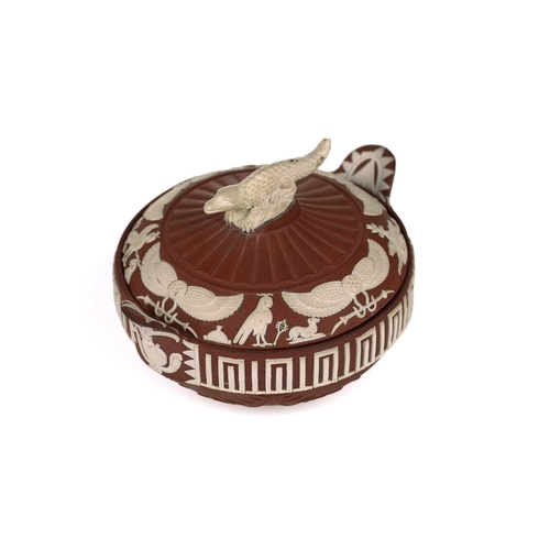 253 - Three 19th century Wedgwood items, comprising an 'Russo Antico' lidded pot, the cover with crocodile... 