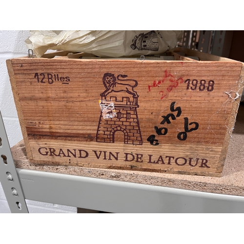 200 - A twelve bottle case of Grand Vin de Chateau Latour, 1988, tissue wrapped bottles, ullage bottom of ... 