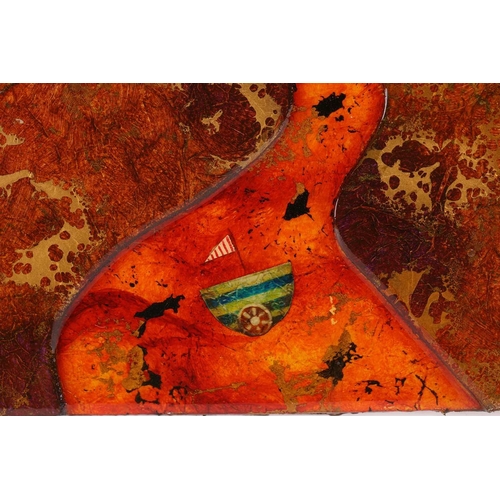 11 - † Kerry Darlington (b.1974), a large triptych, mixed media and resin on board, signed to right-hand ... 