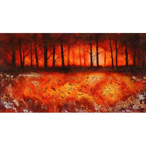 12 - † Kerry Darlington (b.1974), a forest landscape, mixed media and resin on board, signed to bottom ri... 