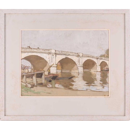13 - † Horace Mann Livens (1862-1936), 'A Thames Bridge', signed, watercolour & gouache, 28 cm x 37 cm fr... 