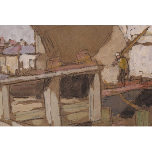 13 - † Horace Mann Livens (1862-1936), 'A Thames Bridge', signed, watercolour & gouache, 28 cm x 37 cm fr... 