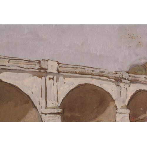 13 - † Horace Mann Livens (1862-1936), 'A Thames Bridge', signed, watercolour & gouache, 28 cm x 37 cm fr... 