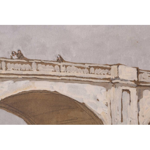 13 - † Horace Mann Livens (1862-1936), 'A Thames Bridge', signed, watercolour & gouache, 28 cm x 37 cm fr... 