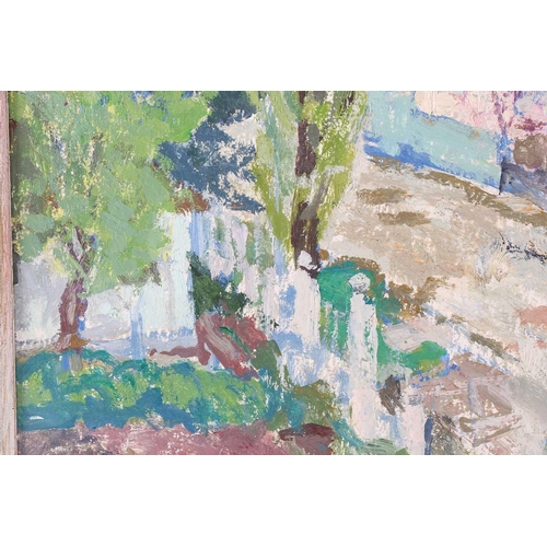 18 - Attributed to Vladimir Andreevic Belov (b.1923) Russia, impressionist style view of a river and buil... 