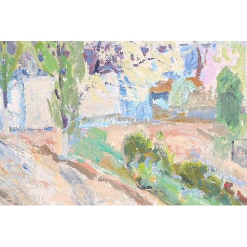 18 - Attributed to Vladimir Andreevic Belov (b.1923) Russia, impressionist style view of a river and buil... 