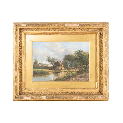 2 - Joseph Thors (1843-1898) British, a rural landscape, stream before a cottage, oil on canvas, signed ... 