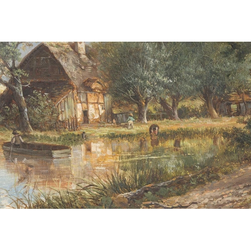 2 - Joseph Thors (1843-1898) British, a rural landscape, stream before a cottage, oil on canvas, signed ... 