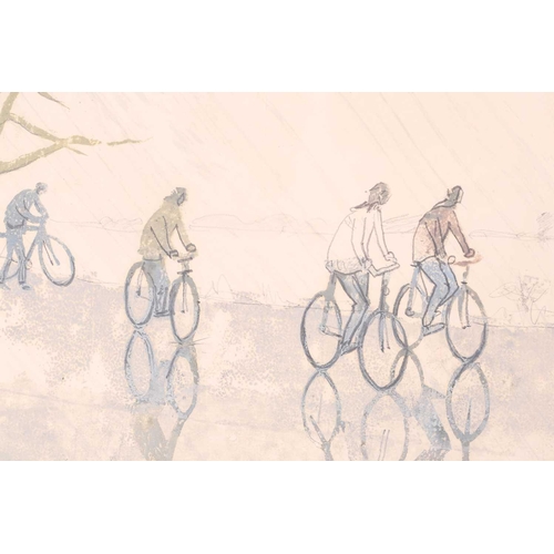 26 - Pamela Townsend (b.1920), Bicycles on a rail outside Kings College, Cambridge & Cycling in the Rain,... 