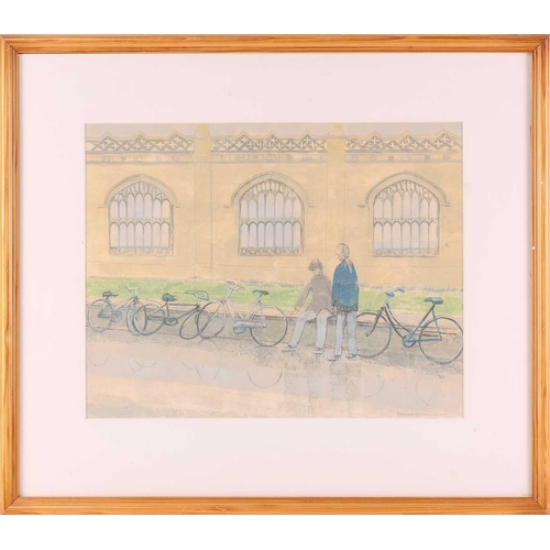 26 - Pamela Townsend (b.1920), Bicycles on a rail outside Kings College, Cambridge & Cycling in the Rain,... 