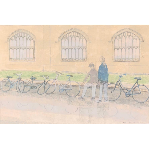 26 - Pamela Townsend (b.1920), Bicycles on a rail outside Kings College, Cambridge & Cycling in the Rain,... 