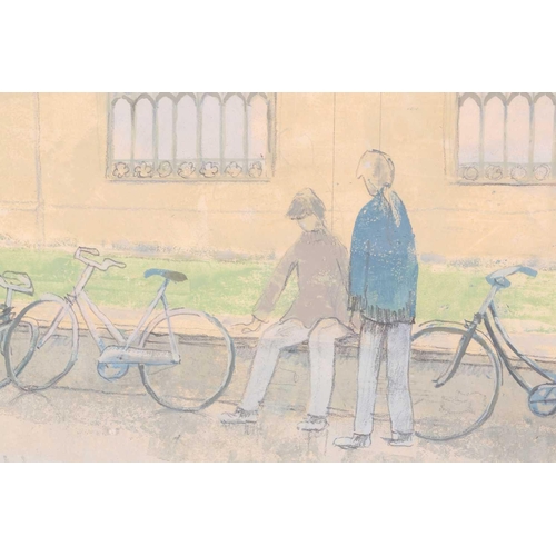 26 - Pamela Townsend (b.1920), Bicycles on a rail outside Kings College, Cambridge & Cycling in the Rain,... 