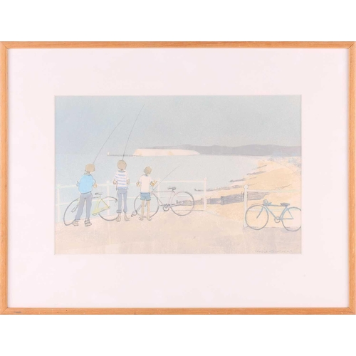 29 - Pamela Townsend (1920 - 2019), 'Boys fishing', 'Boat on Brighton Beach' and 'A blustery walk on the ... 