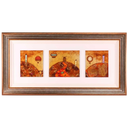 11 - † Kerry Darlington (b.1974), a large triptych, mixed media and resin on board, signed to right-hand ... 