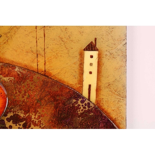 11 - † Kerry Darlington (b.1974), a large triptych, mixed media and resin on board, signed to right-hand ... 