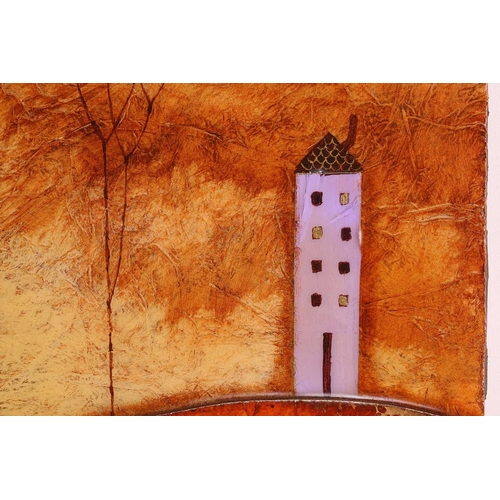 11 - † Kerry Darlington (b.1974), a large triptych, mixed media and resin on board, signed to right-hand ... 