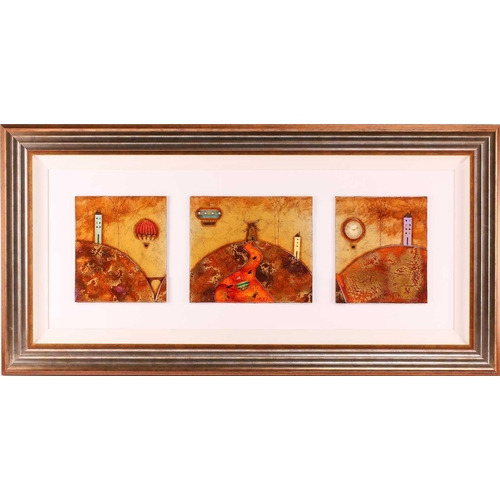 11 - † Kerry Darlington (b.1974), a large triptych, mixed media and resin on board, signed to right-hand ... 